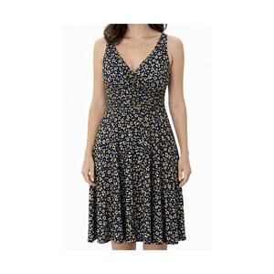 Boden Dress Womens Size 8 Sleeveless V Neck Navy Yellow Lined Feminine Spring